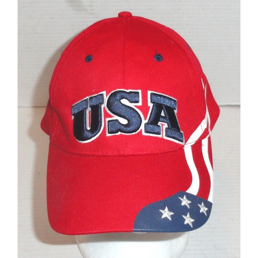 USA Spell Out Hook & Loop Adjustable Hat One Size Fits All